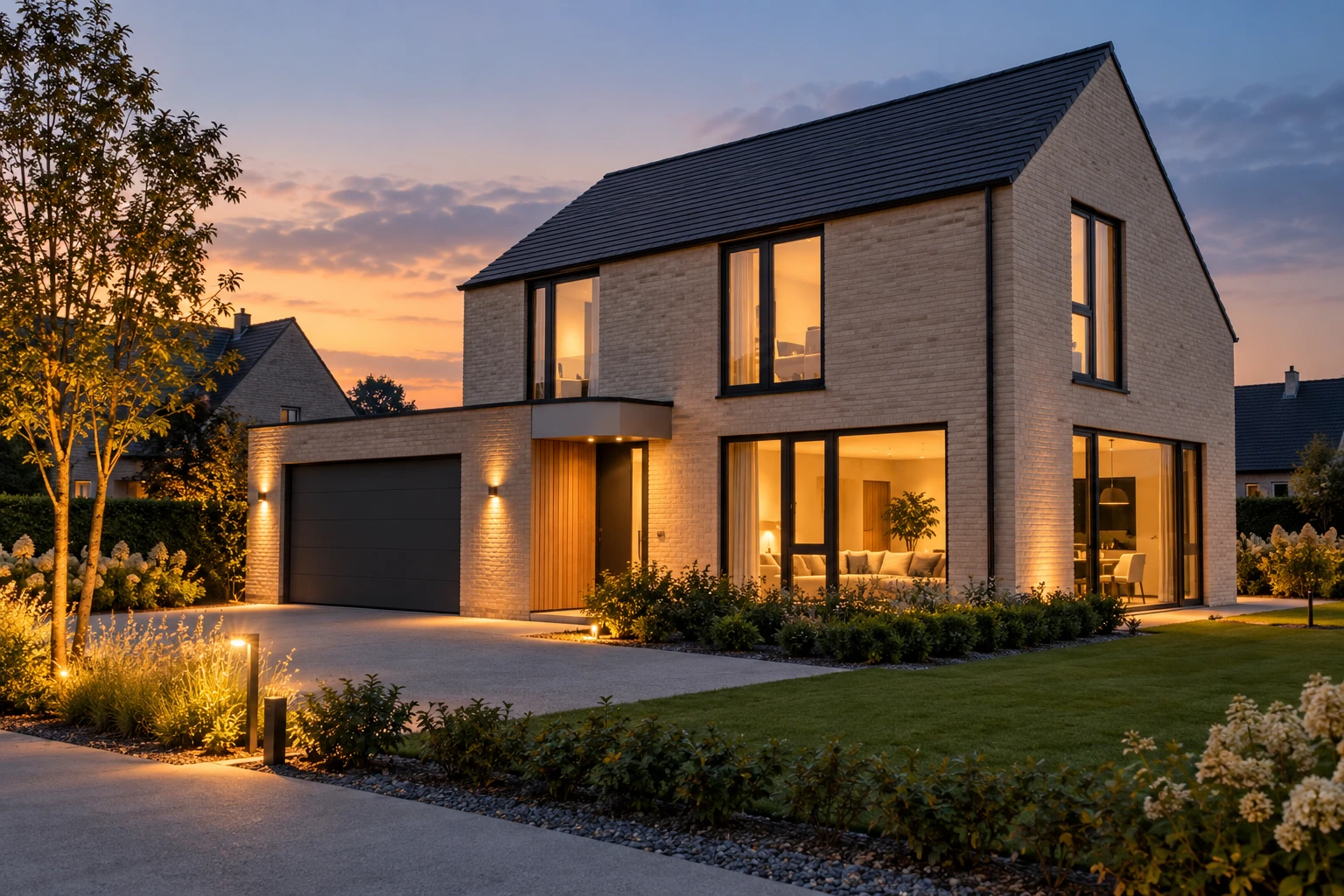 Une maison contemporaine avec éclairage extérieur